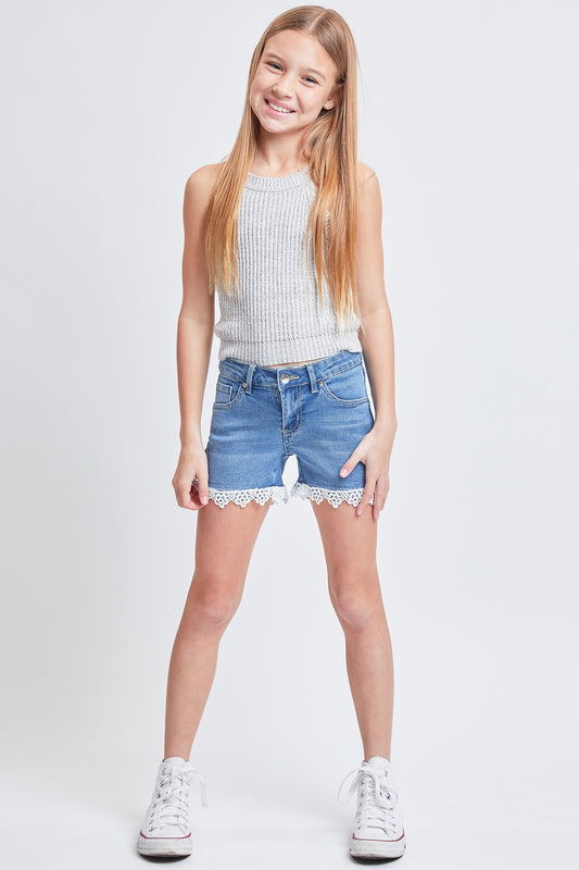 Girl's Denim Shorts w/lace trim