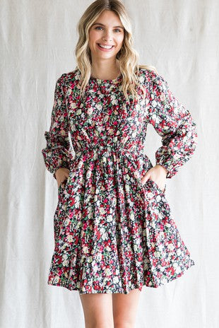 JODIFL Black and Red Floral Dress