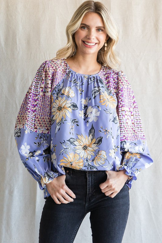 Jodifl Mixed Print Peasant Sleeves Blouse