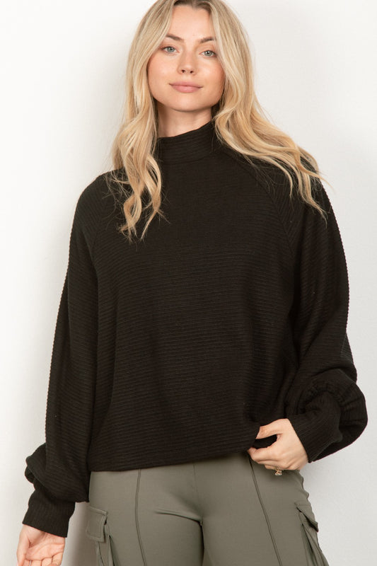 Very J Black Mocked Neck Top