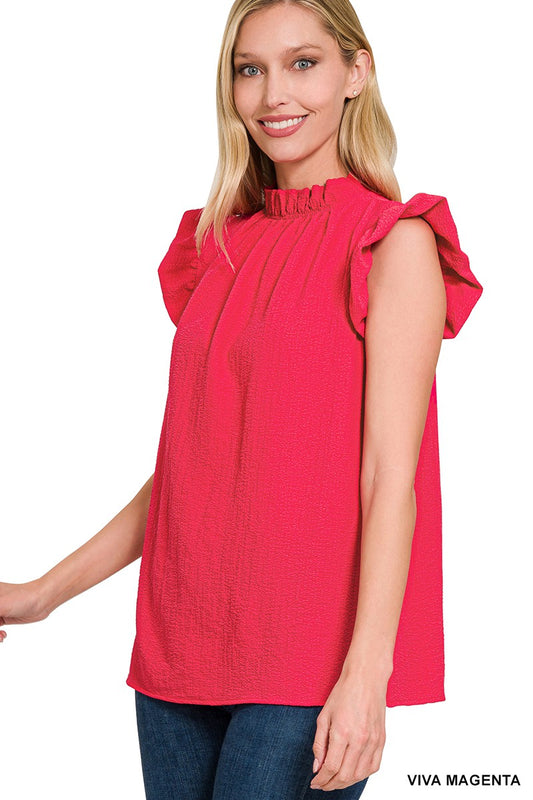 Zenana Viva Magenta Mock Neck Top