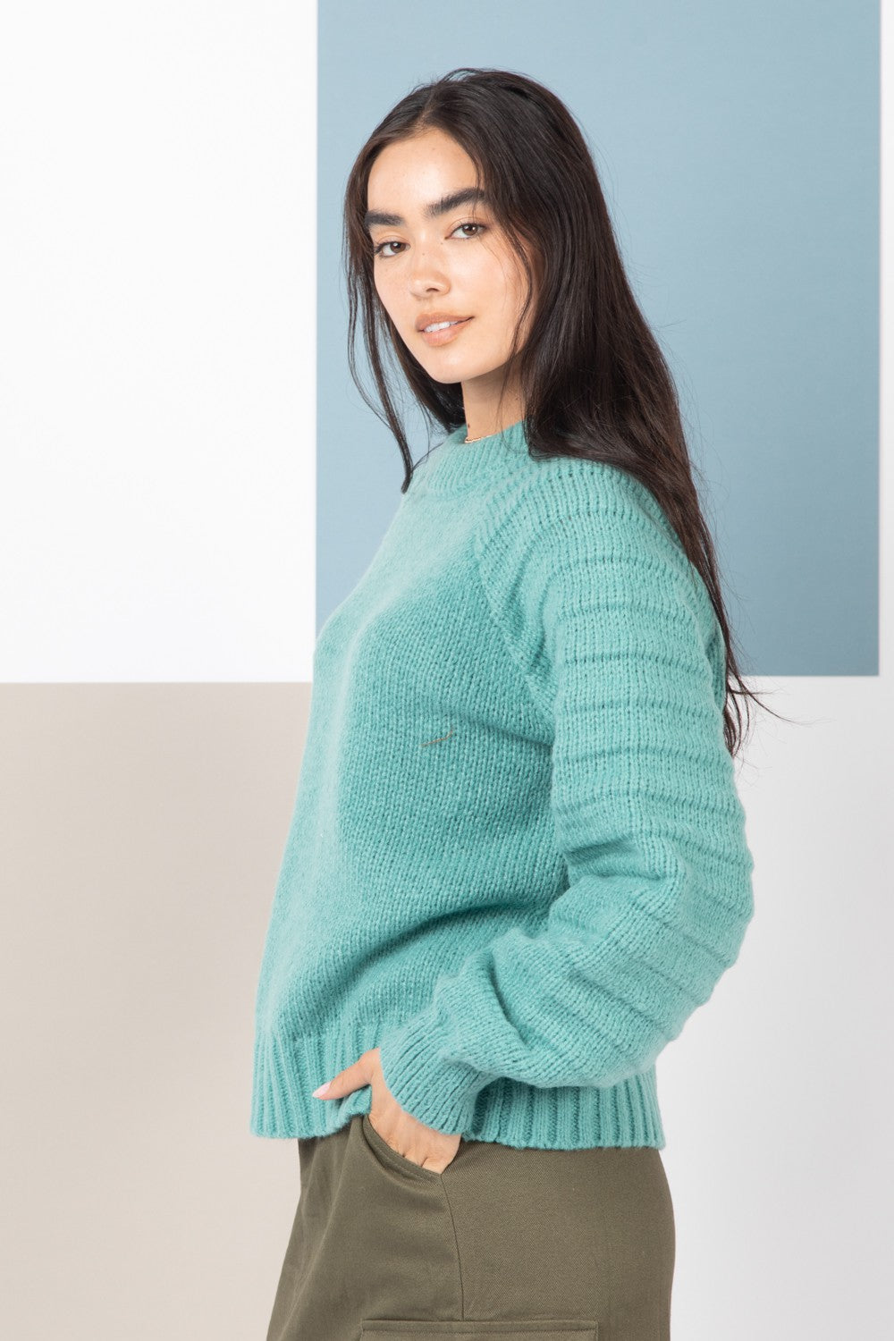 Cozy Sage Sweater w/Sleeve Detail