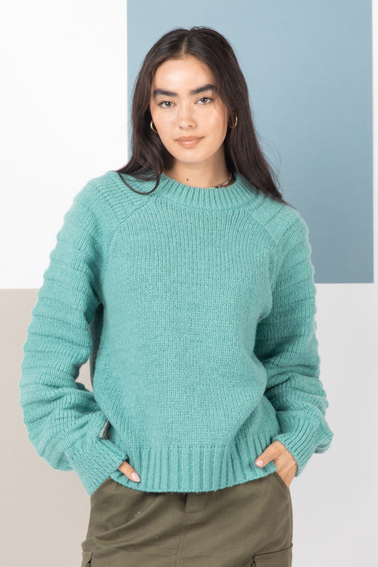 Cozy Sage Sweater w/Sleeve Detail