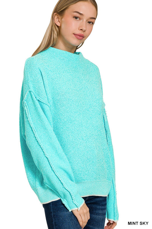 Zenana Mock Mint Sky Sweater