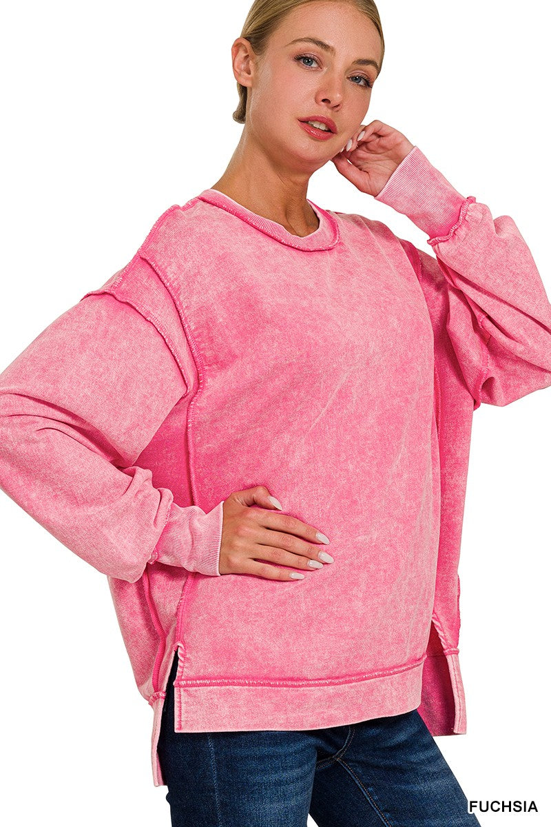 Fuchsia Acid Wash Sweatshirt