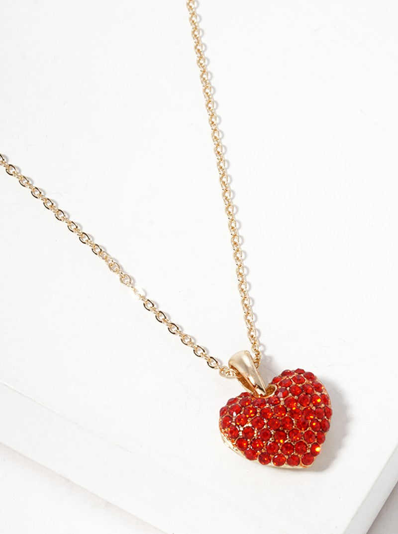 Crystal Pave Heart Necklace Red with Gold chain