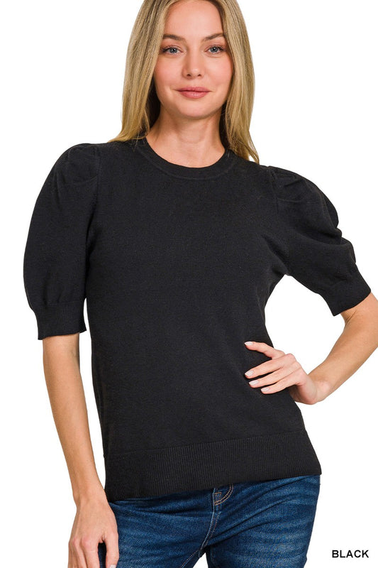 Black Puff Sleeve Sweater