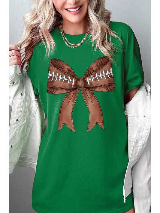 Green Football Bow Tee