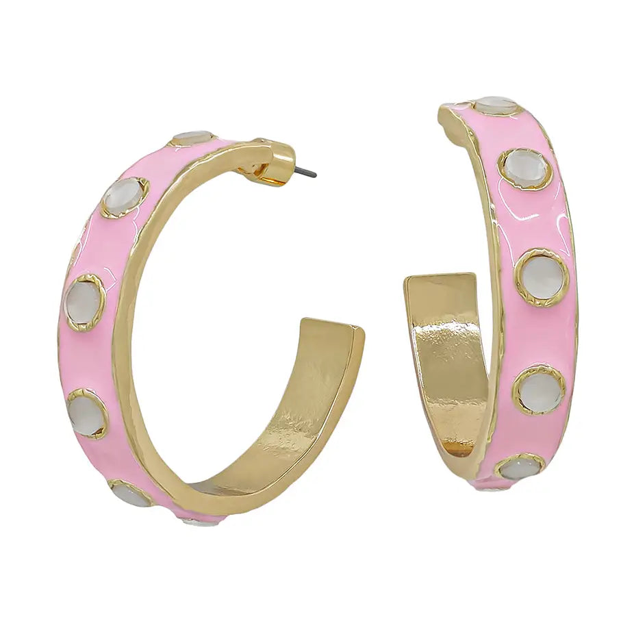 Pink & Cream 2" Hoop Earrings