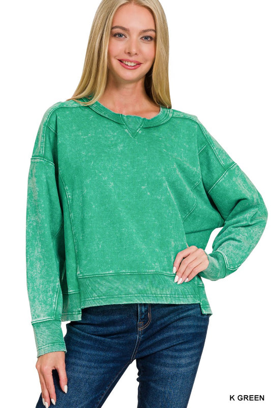 Kelly Green French Terry Acid Wash Pullover