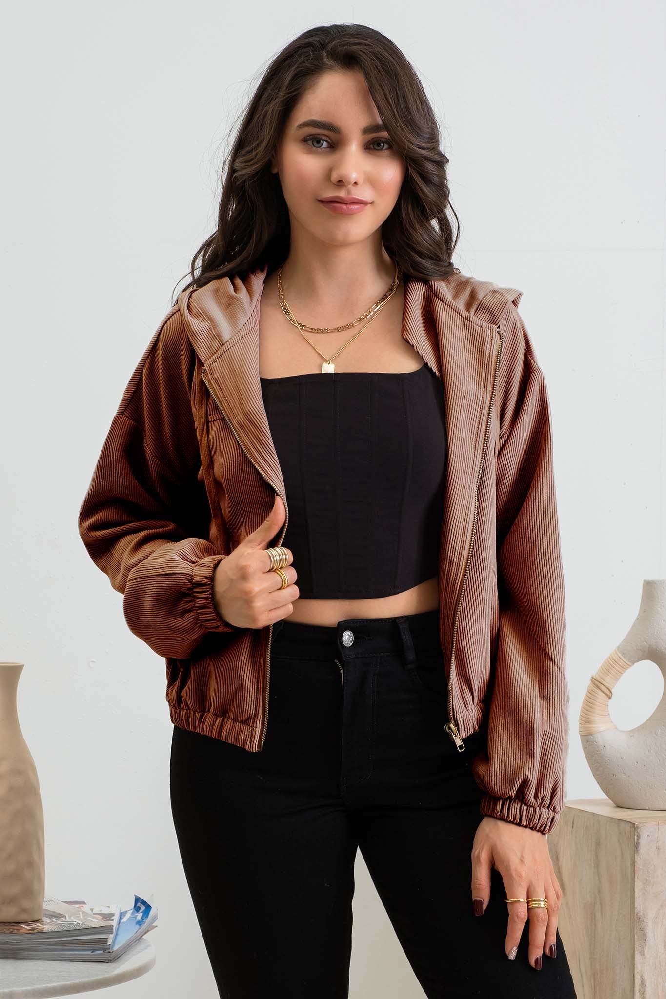 Dusty Sienna Corduroy Zip Up Jacket