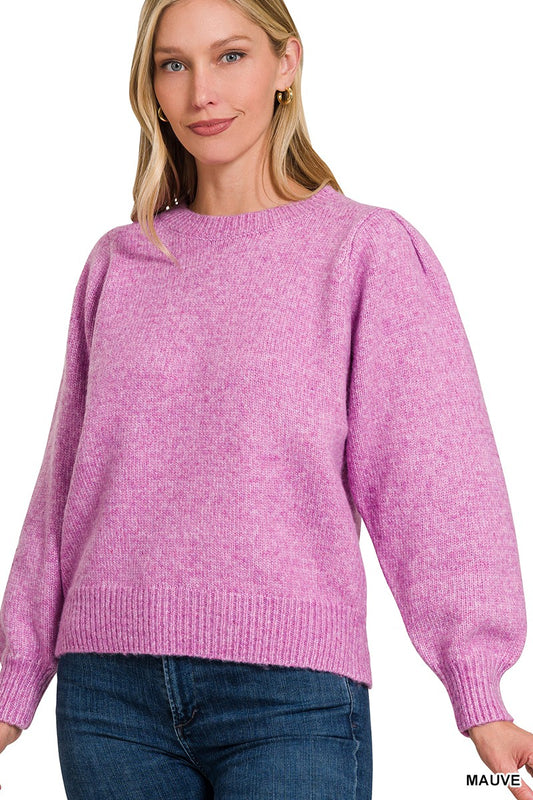 Mauve Mélange Puff Sleeve Sweater