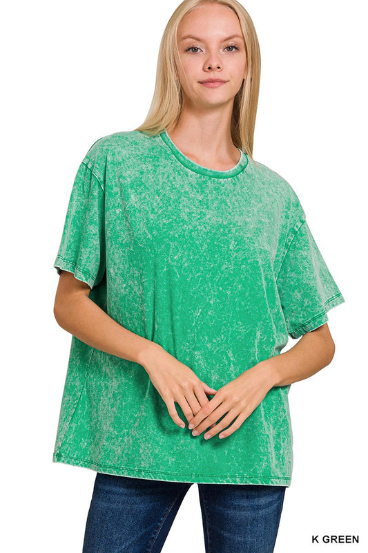 Kelly Green Acid Wash Tee by Zenana