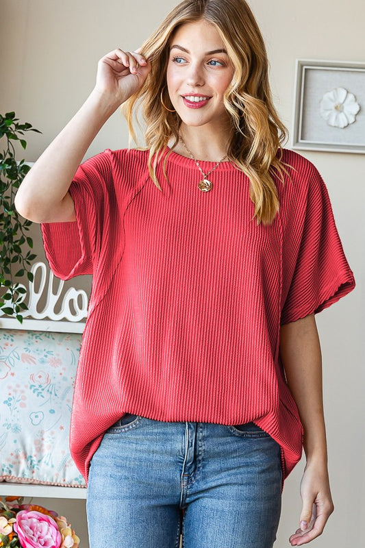 Red Urban Rib Top