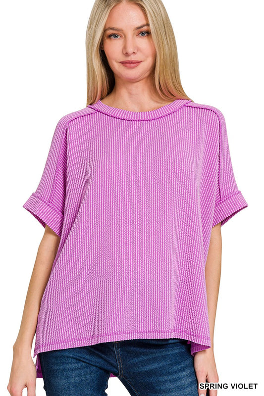 Spring Violet Corded Rib Raw Edge Top