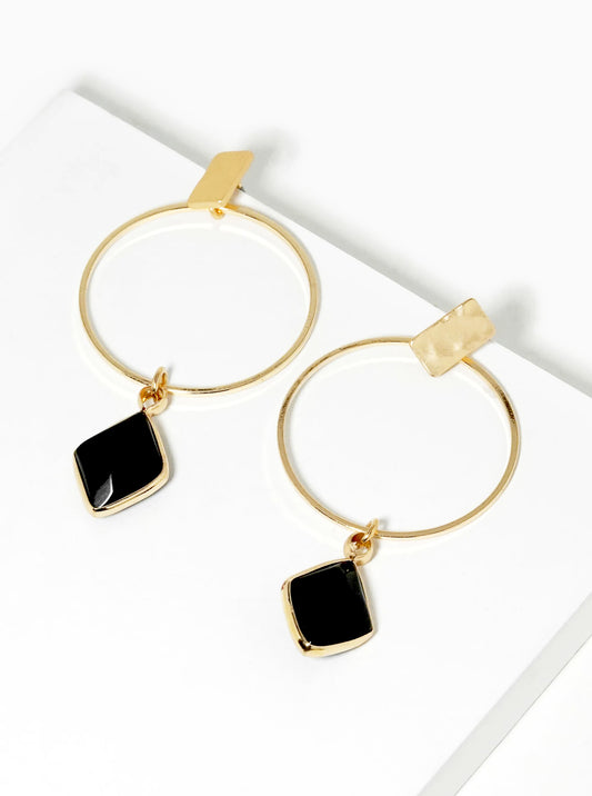 Semi-Natural Stone Black Earrings