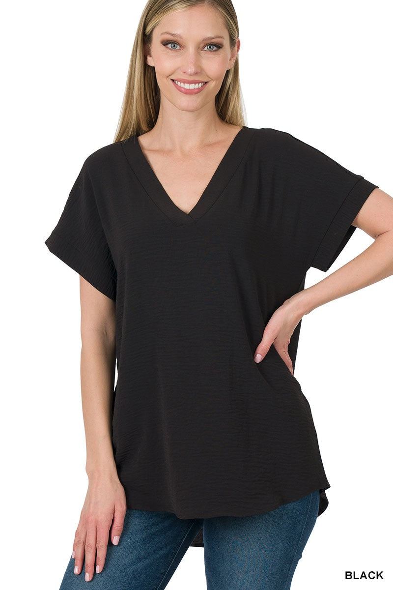 Zenana Black V-neck Blouse