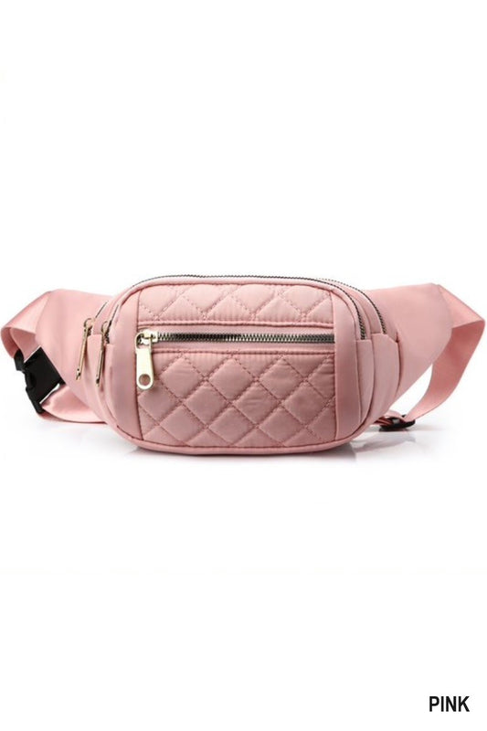 Zenana Pink Quilted Waist Bag