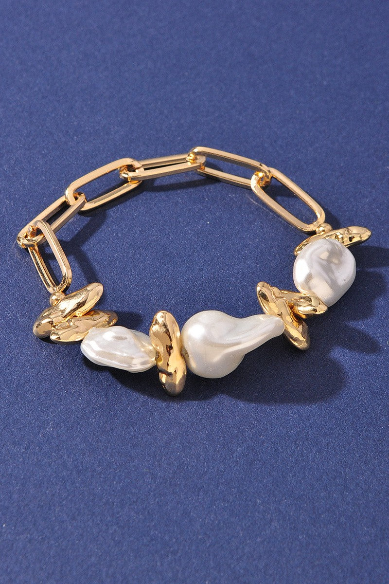 Gold Pearl Chain Bracelet