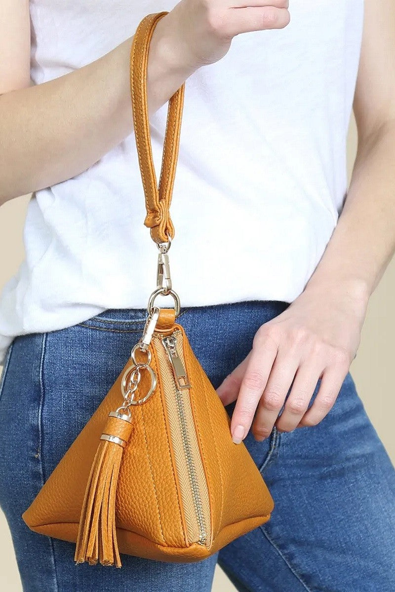 Pyramid Tassel Wristlet Leather Bag