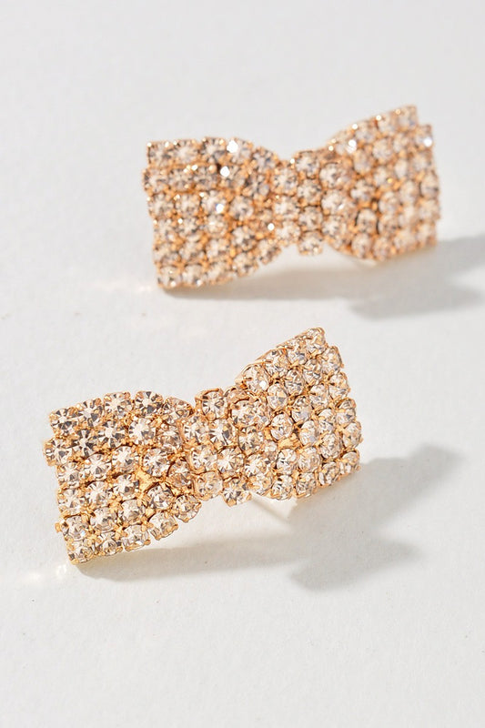 Rhinestone Gold Bow Stud Earrings