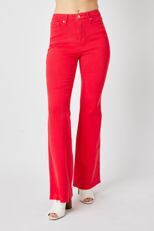 Judy Blue Tummy Control Red Raw Hem Jeans