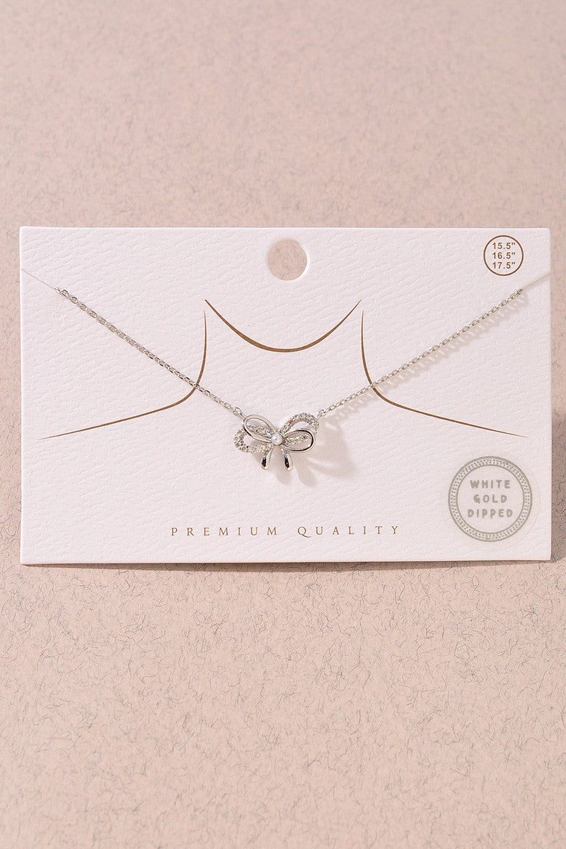 Silver CZ Bow Necklace