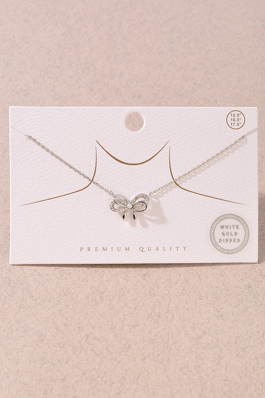 Silver CZ Bow Necklace