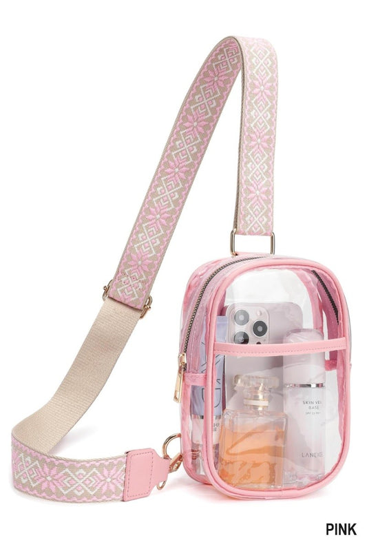 Pink Clear Sling Bag w/Guitar Strap
