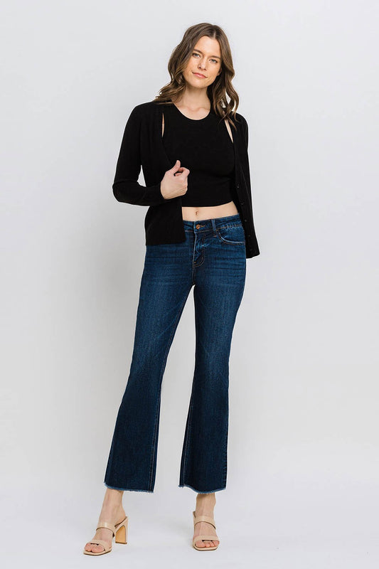 Lovervet by Vervet Mid Rise Raw Hem Kick Flare Jeans