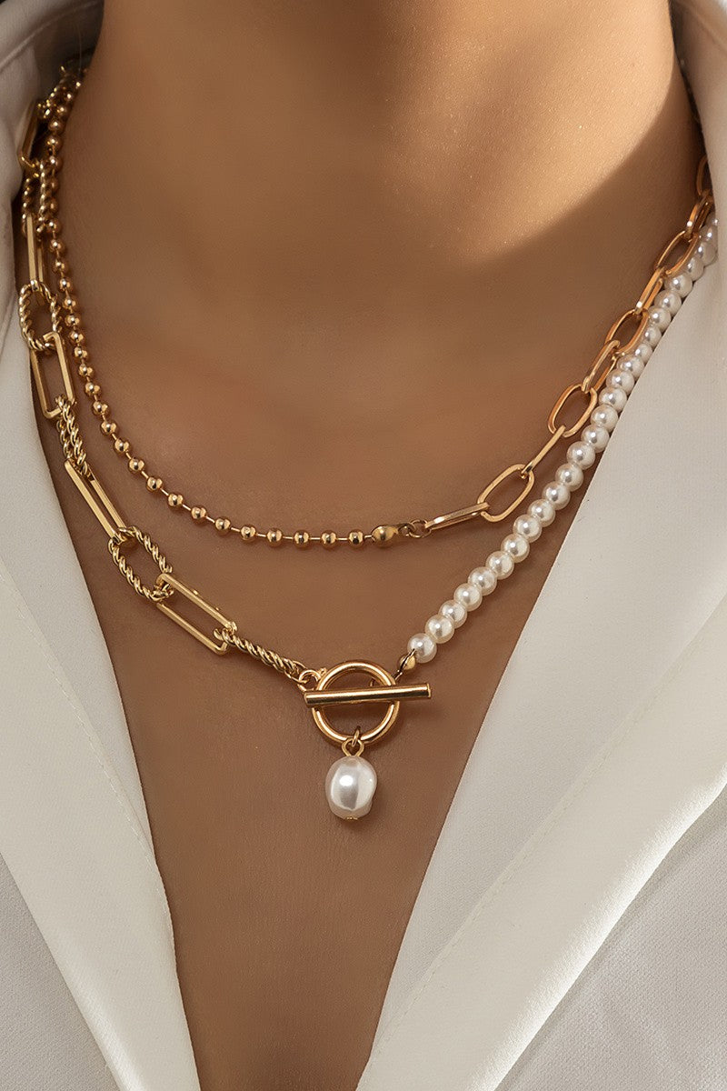 Chain W/Pearl Double Necklace