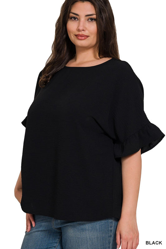 Zenana Black Ruffle Sleeve Top Plus