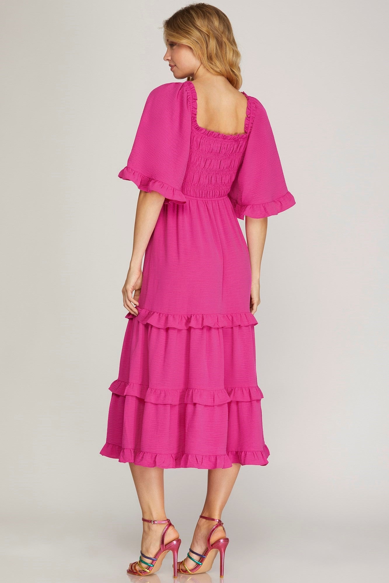 Bell Sleeve Hot Pink Dress