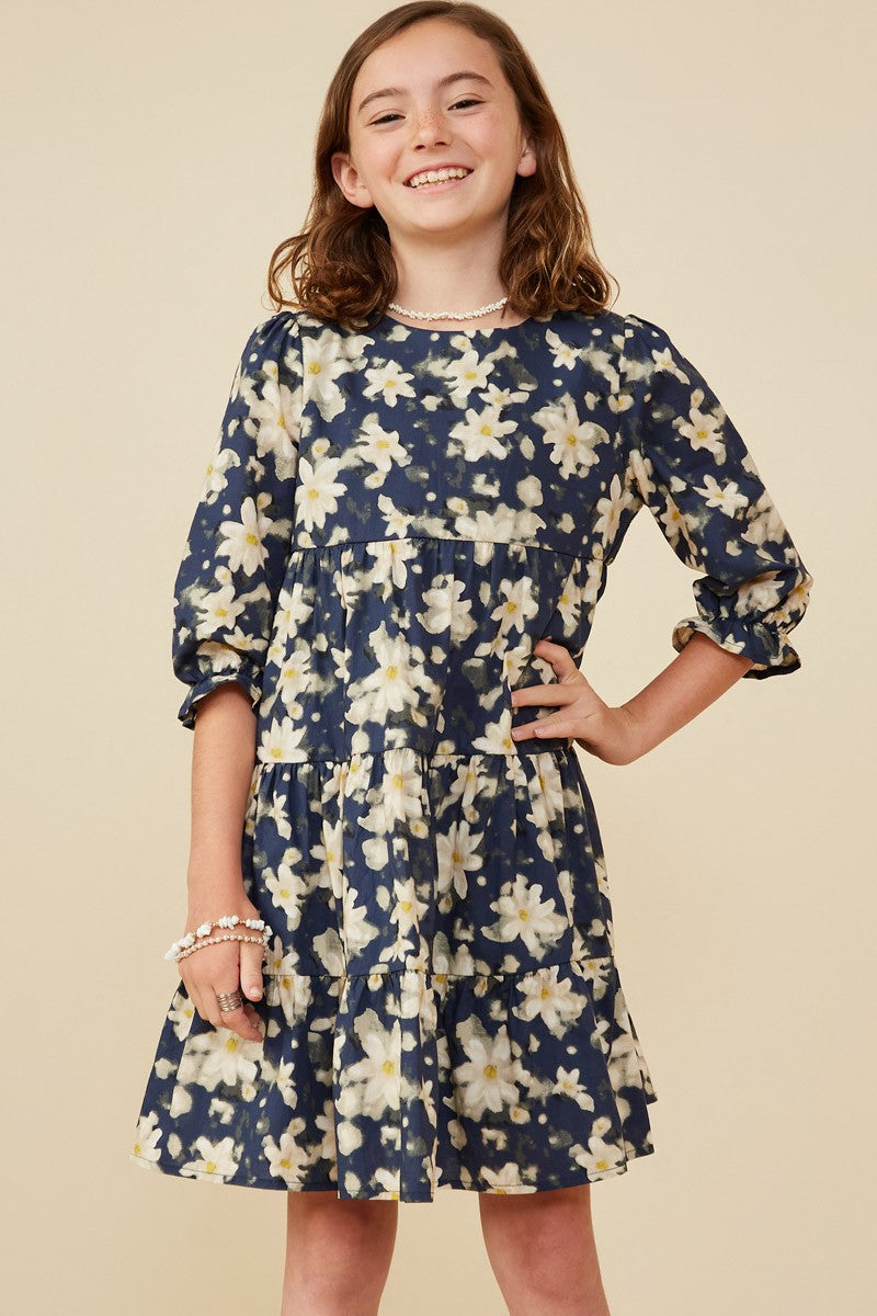 Girl's Navy Floral Dress