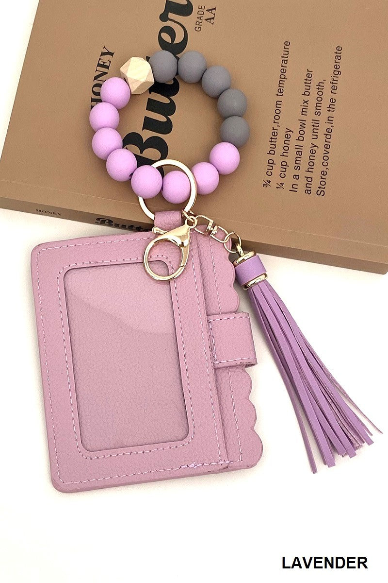 Lavender Beaded Bracelet Keychain Wallet