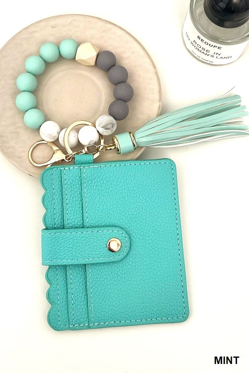 Mint Beaded Bracelet Keychain Wallet