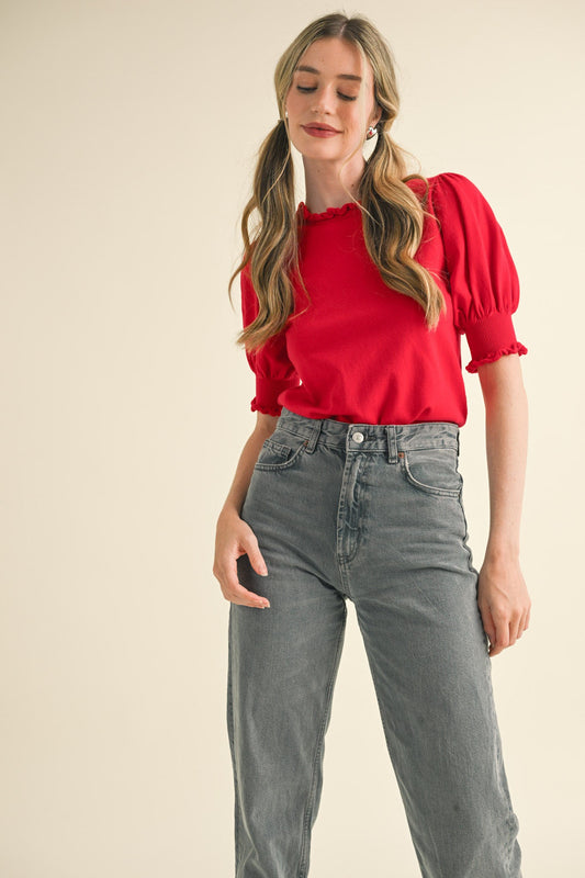 Red Ruffle Trim Sweater
