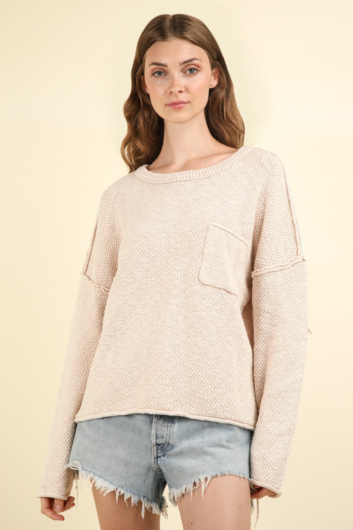 Beige Mineral Wash Sweater