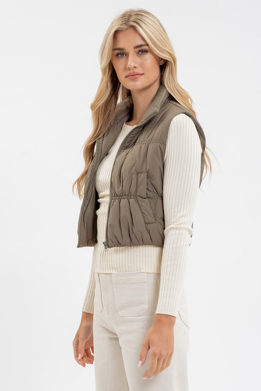 Olive Cropped Puffer Vest