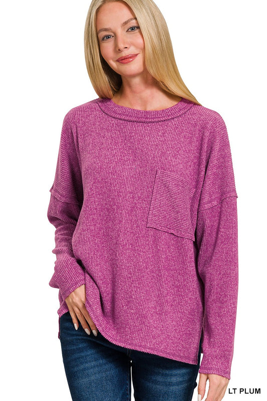 Lt Plum Ribbed Melange Hacci Sweater