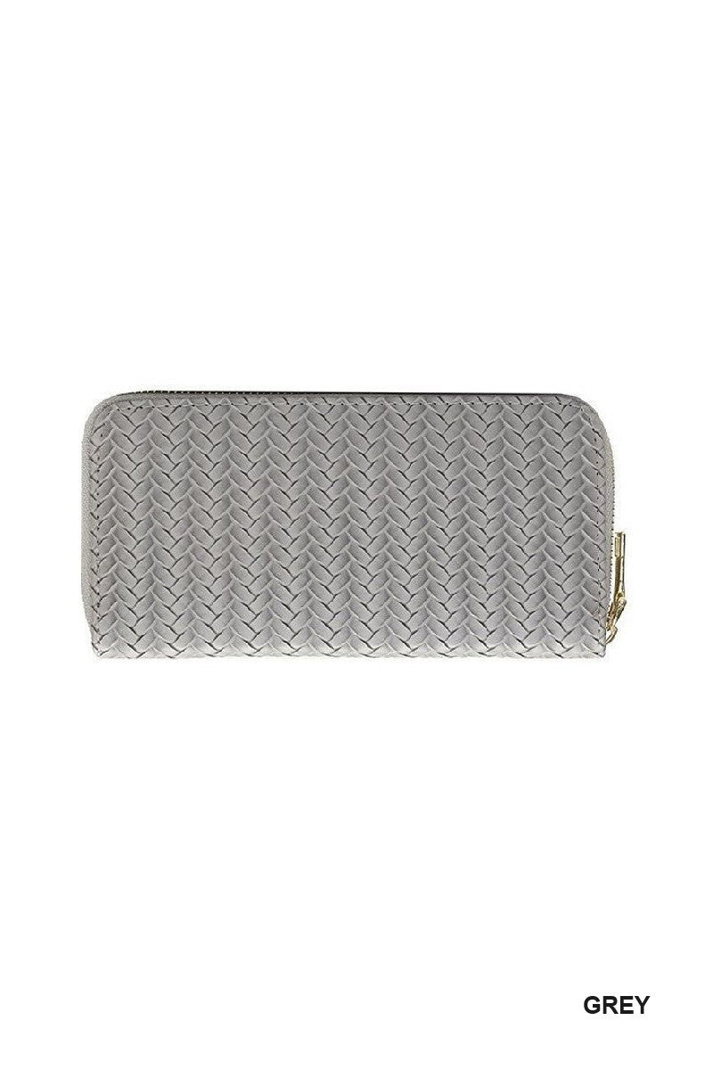 Grey Leather Woven Wallet