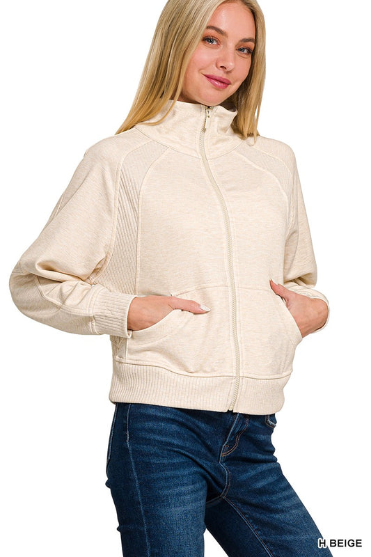 Zenana Beige Scuba Jacket