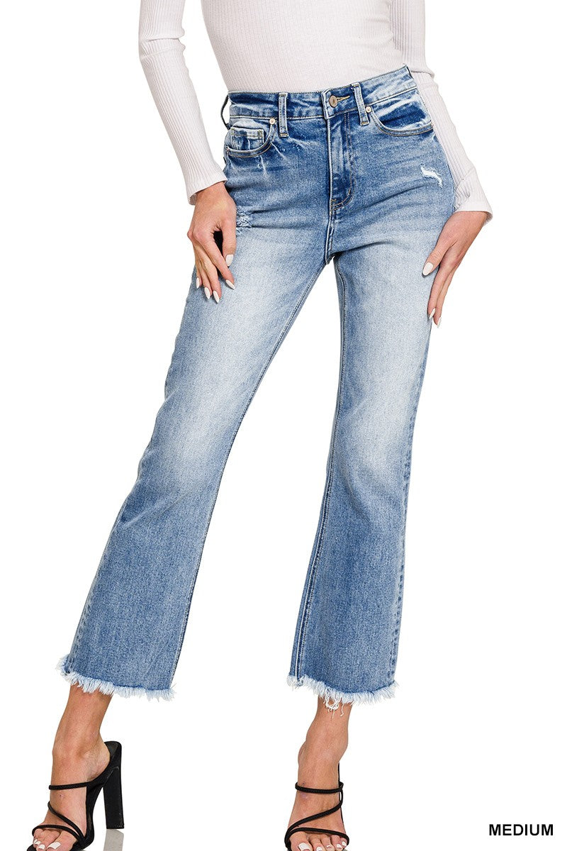 Zenana Raw Hem Cropped Jeans