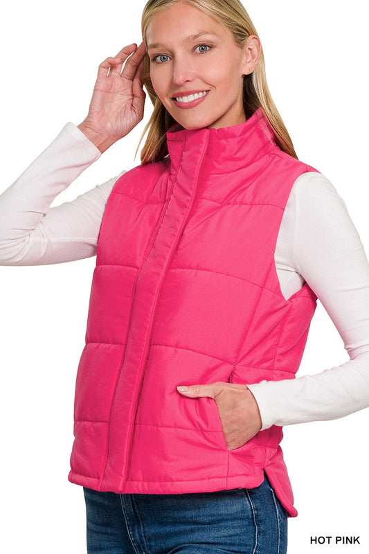 Hot Pink Puff Vest By Zenana