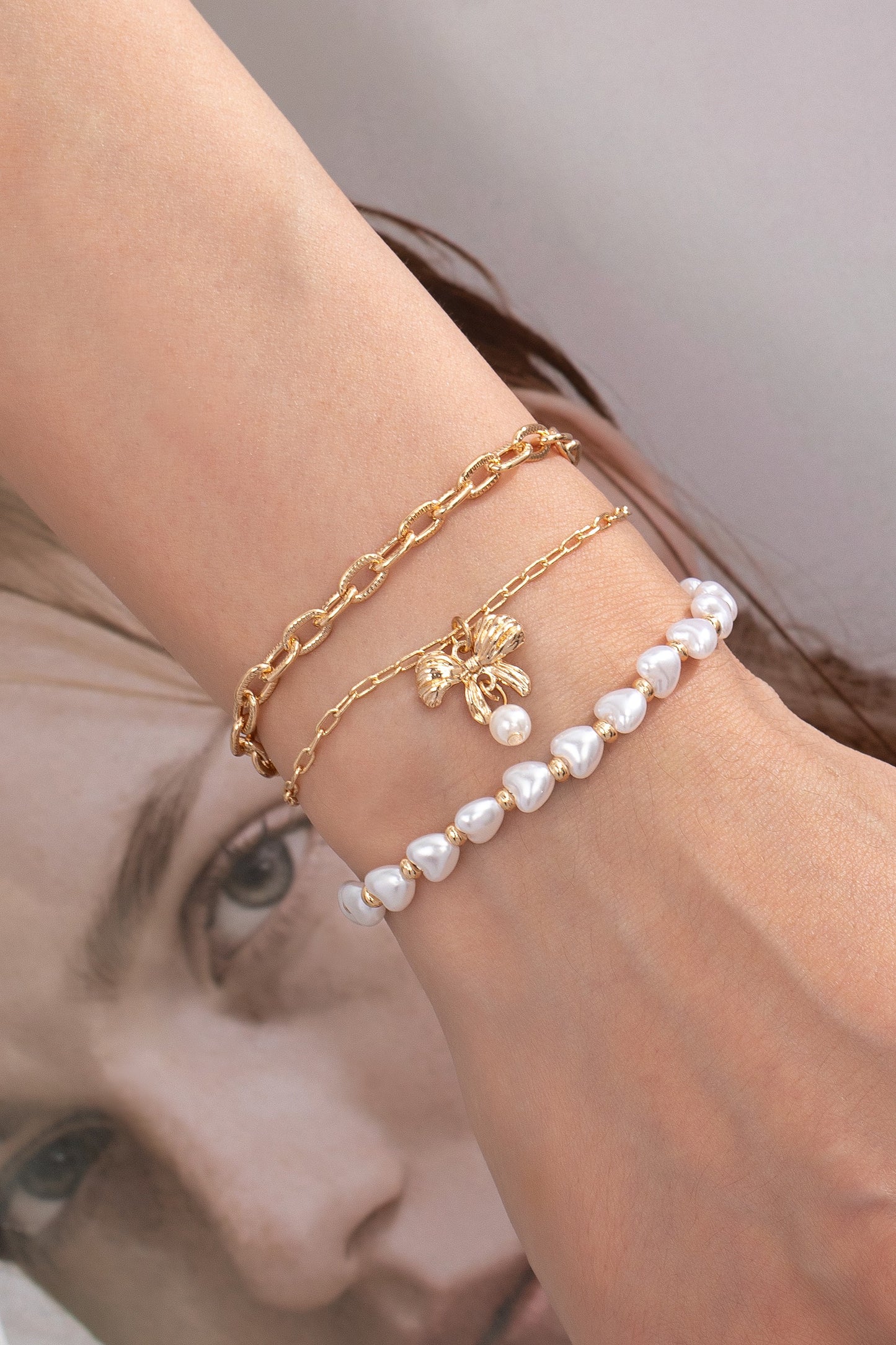 Bow and Pearl Bracelet 3pc Set