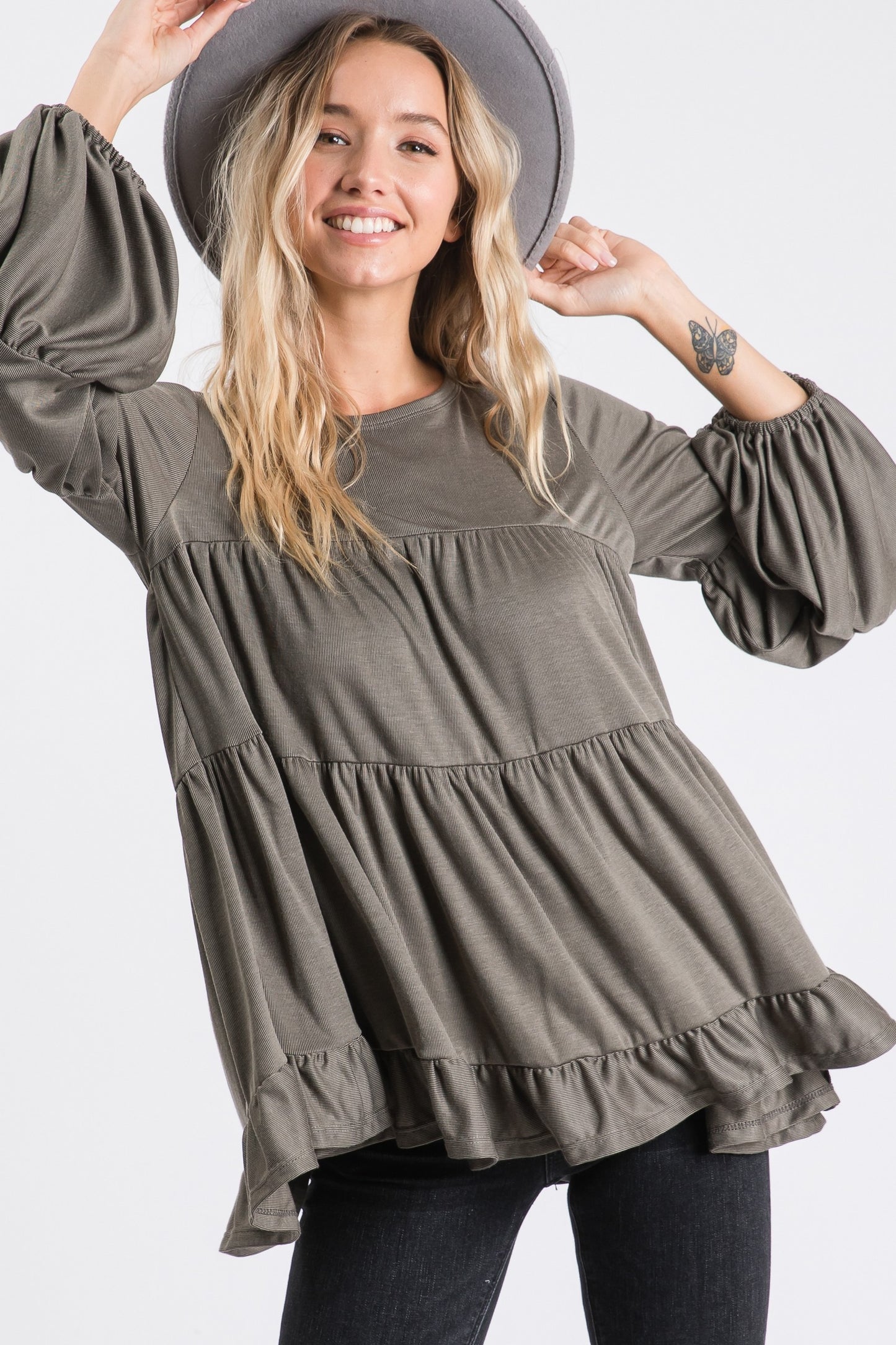 Olive Green Babydoll Top