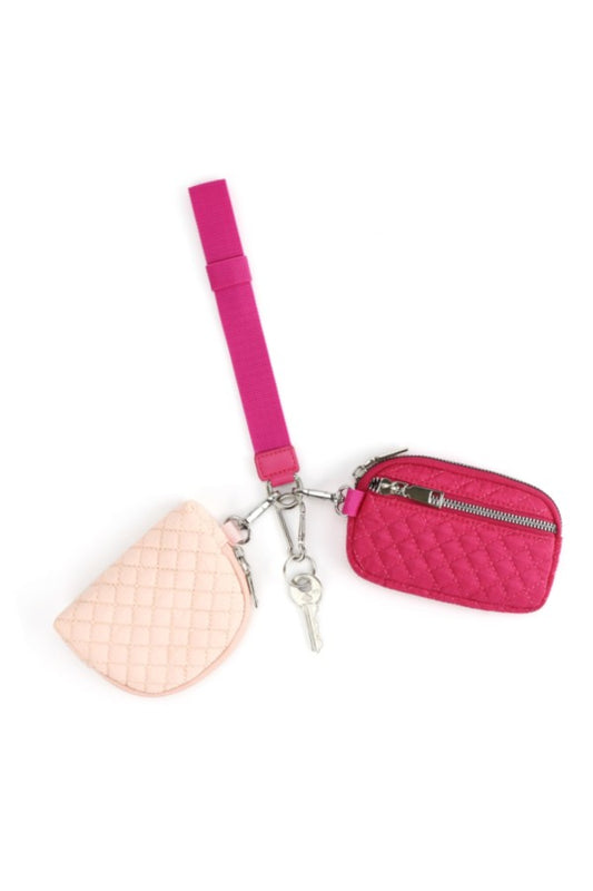 Blush/Hot Pink 2pc Quilted Wristlet Wallet