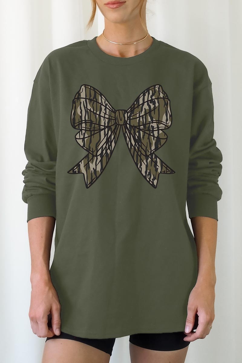 Camo Bow Graphic LS Military Green