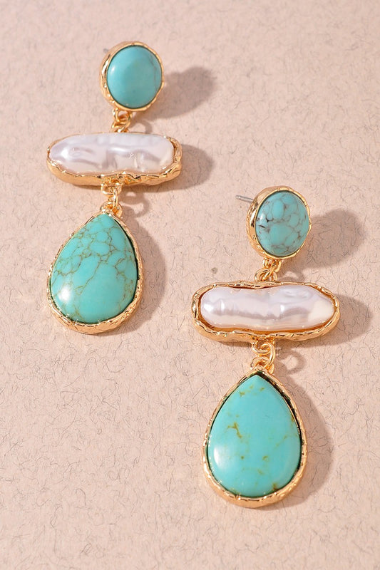 Rodeo Western Teardrop Turquoise Bead Earrings