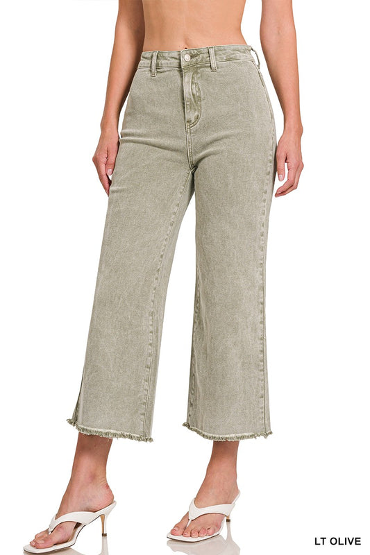 Lt Olive Crop Jeans by Zenana